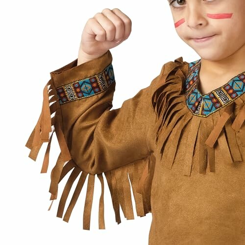 A child in fringed brown costume with painted face