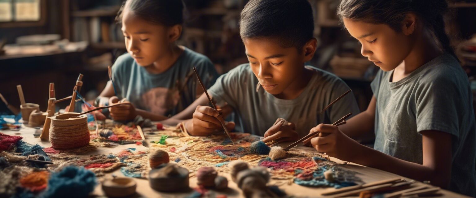 Kids crafting with cultural supplies