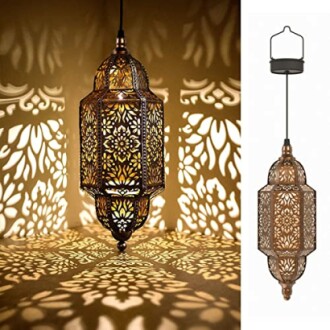 Ornate Moroccan lantern casting intricate shadows