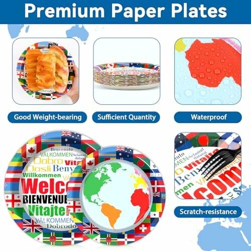 Premium paper plates features: good weight-bearing, sufficient quantity, waterproof, scratch-resistance.