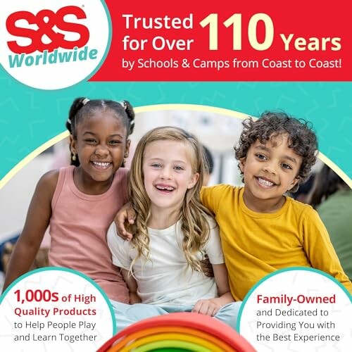 Three smiling children with text about S&S Worldwide's 110 years of trust.